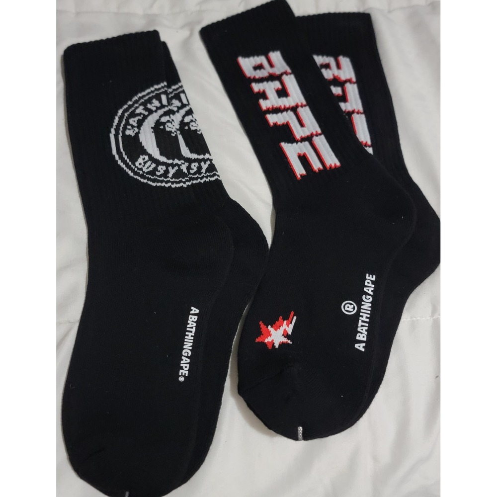 A Bathing Ape Black Crew Socks BAPE Logo Graphic Men's‎